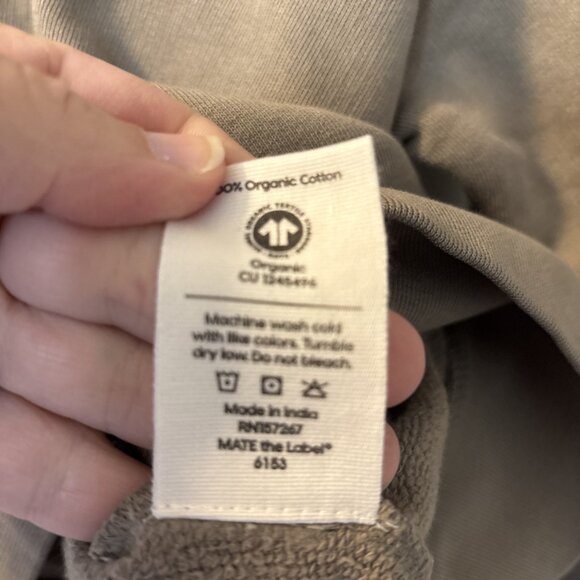 NWT MATE the Label Organic Fleece Shrunken Crew Neck Sweatshirt PBL Taupe Brown - Picture 4 of 7